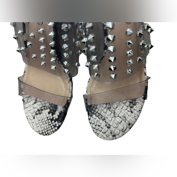 Carvela Made in Brazil Studded Clear Snake Print Block Heel Sandals Size 38 - Picture 5 of 9
